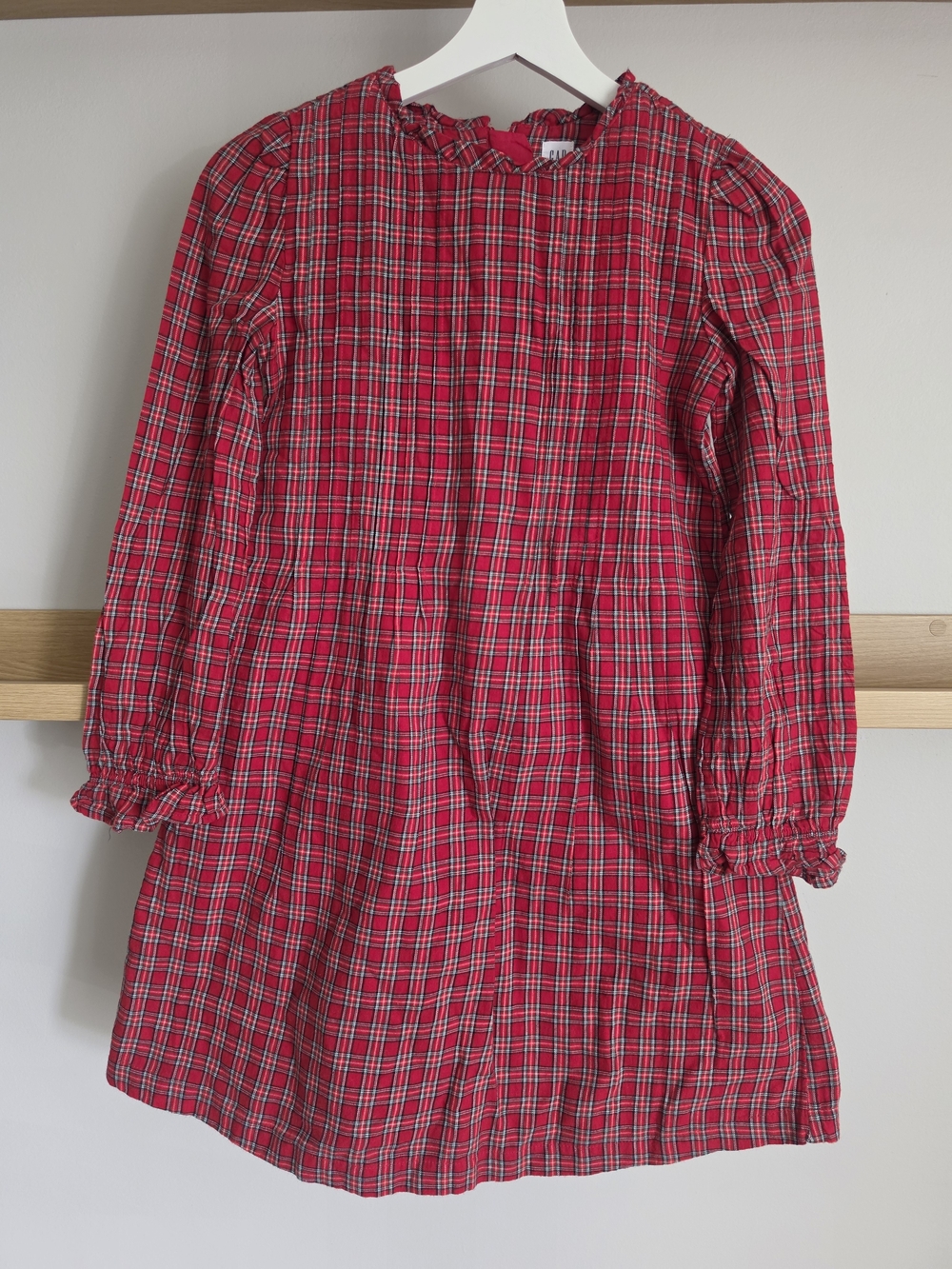 GAP Festive Red Plaid Ruffle-Neck Casual Dress